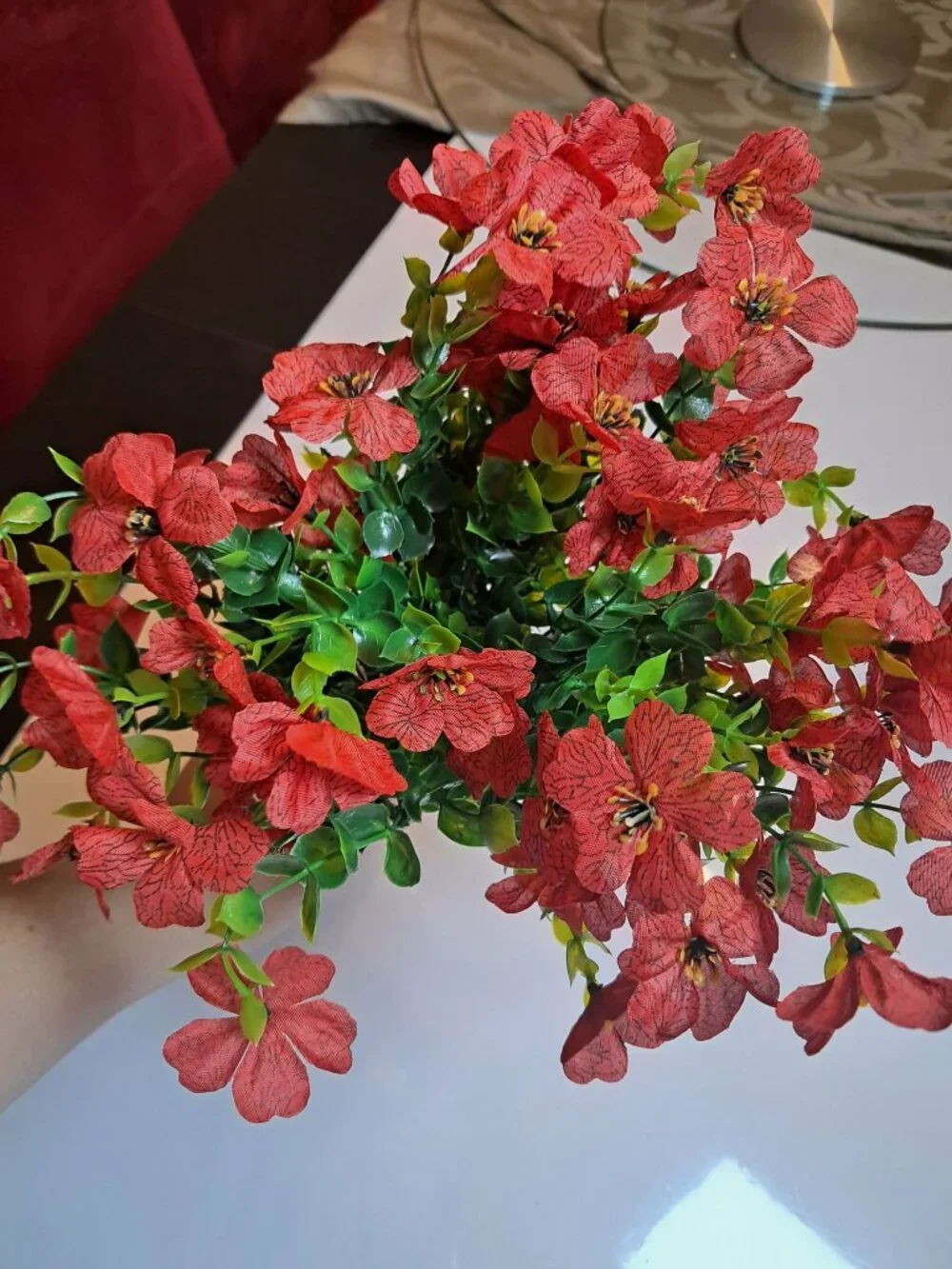 3 Pc Dark Red Artificial Flowers Bouquet Floral Home Decor